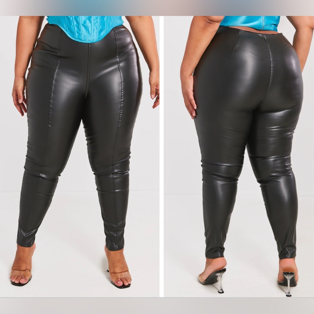 NWT Pretty Little Thing plus black faux leather stretch leggings. US size 14